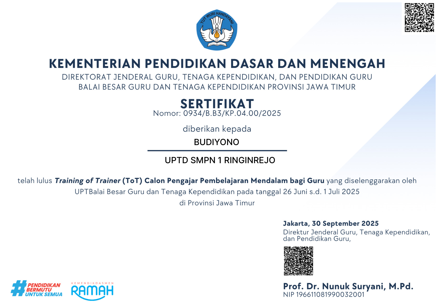 TOT Calon Pengajar Project Management